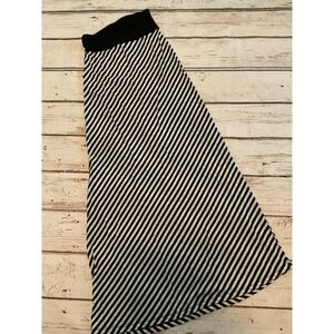 Active Basic Striped Maxi Skirt Black White Fold Over Waistband Small
